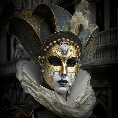 Venetian Carnival Masked Figure In Elaborate Costume