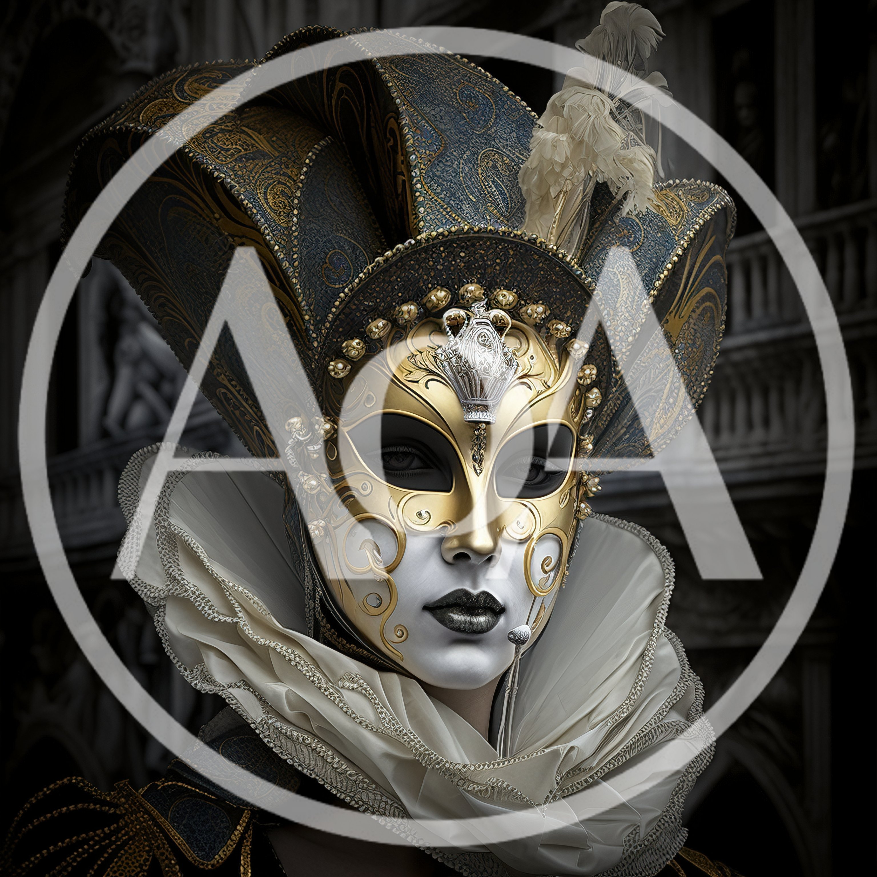 Venetian Carnival Masked Figure In Elaborate Costume