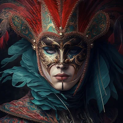 Venetian Masquerade Performer In Elaborate Mask And Feathers