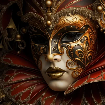 Ornate Venetian Masquerade Mask With Gold And Red Details