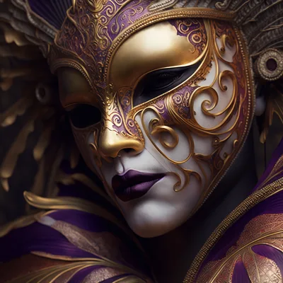 Ornate Venetian Masquerade Mask With Purple And Gold Details