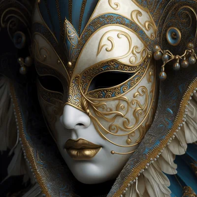 Ornate Venetian Masquerade Mask With Gold And Blue Details