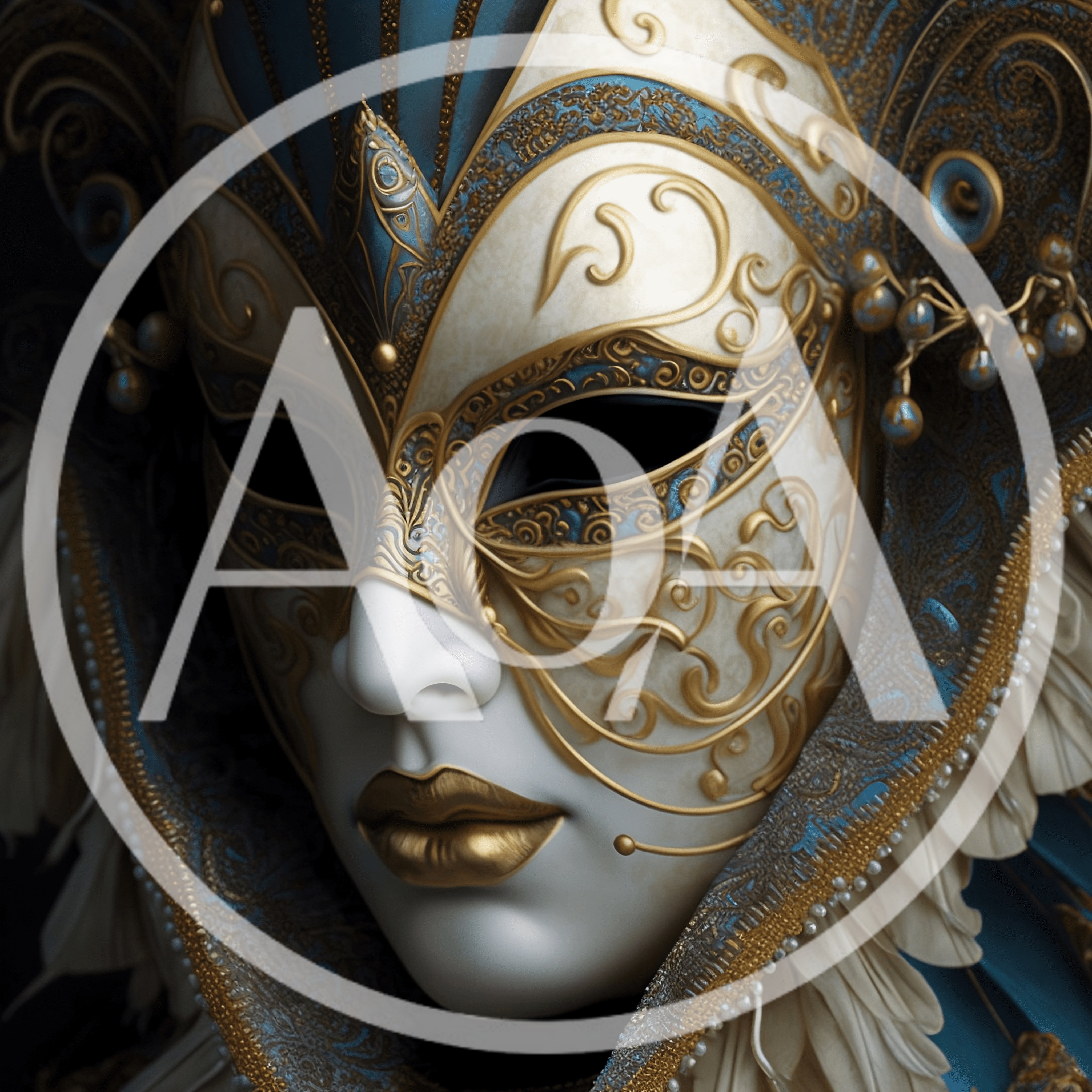 Ornate Venetian Masquerade Mask With Gold And Blue Details