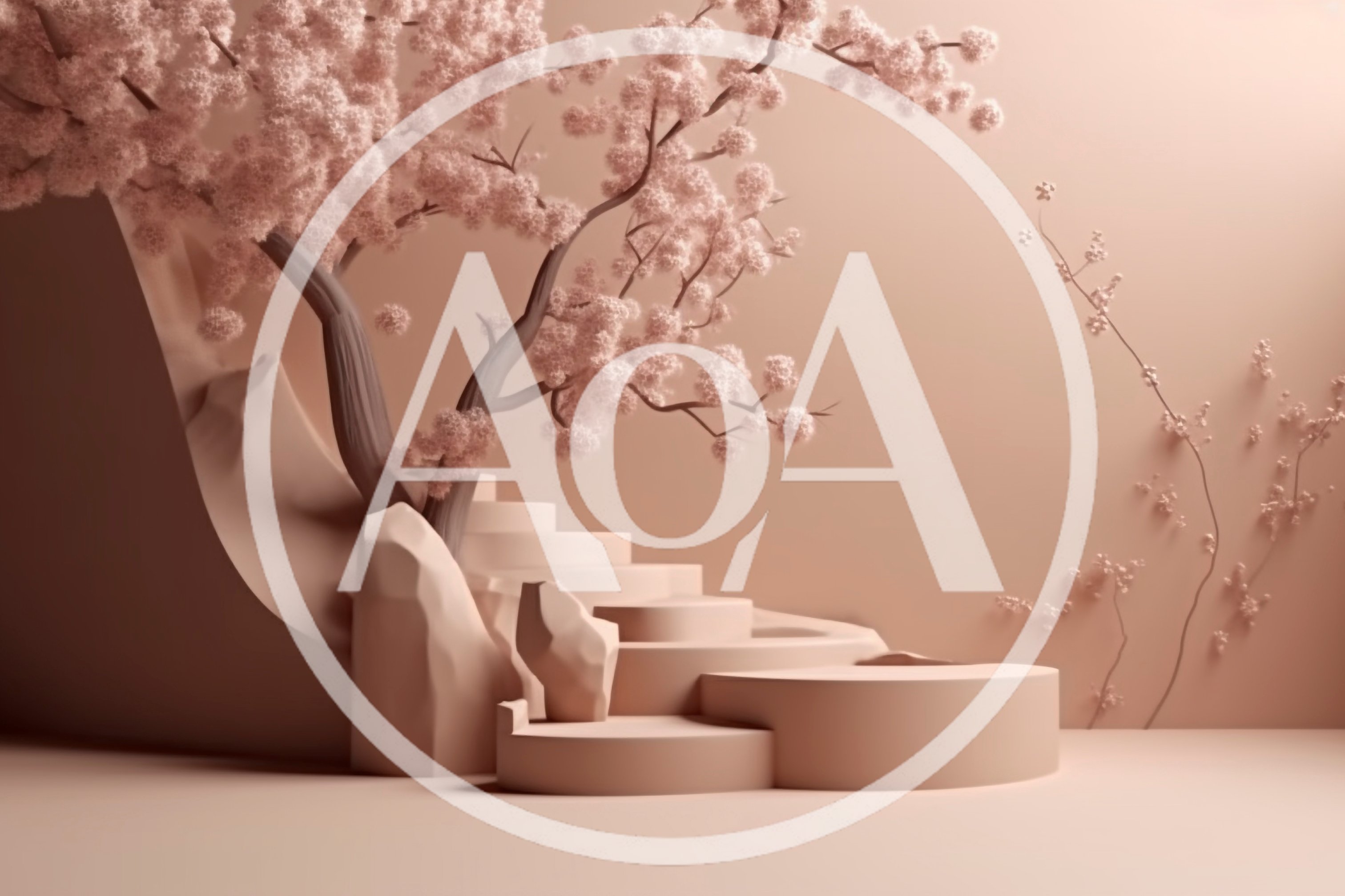 Minimalist Product Display Podium With Cherry Blossom Tree