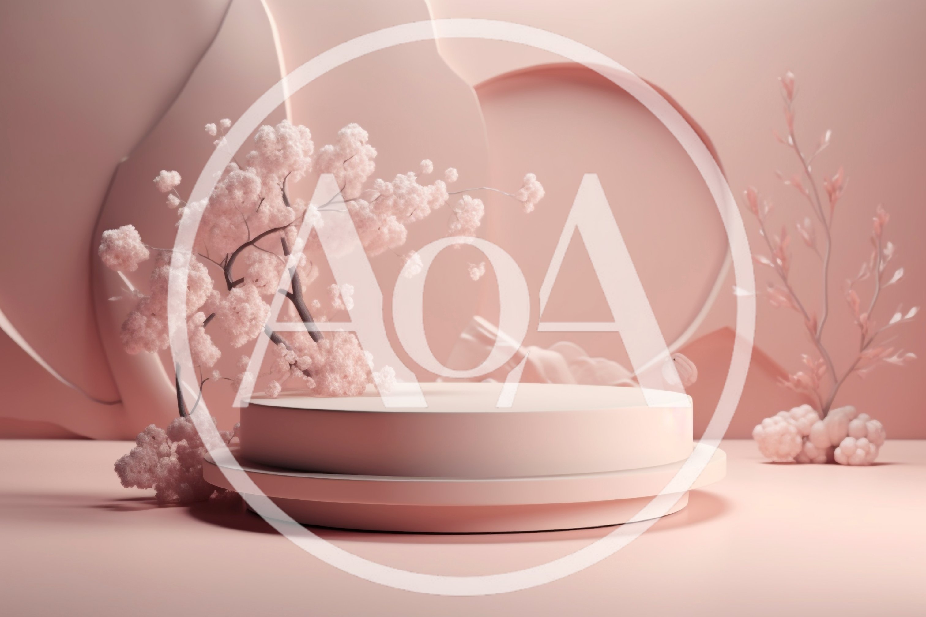 Minimalist Pink Product Display Pedestal With Cherry Blossoms