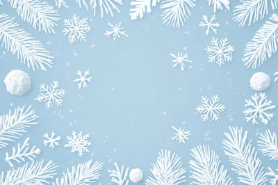 White Winter Decorations on Light Blue Background