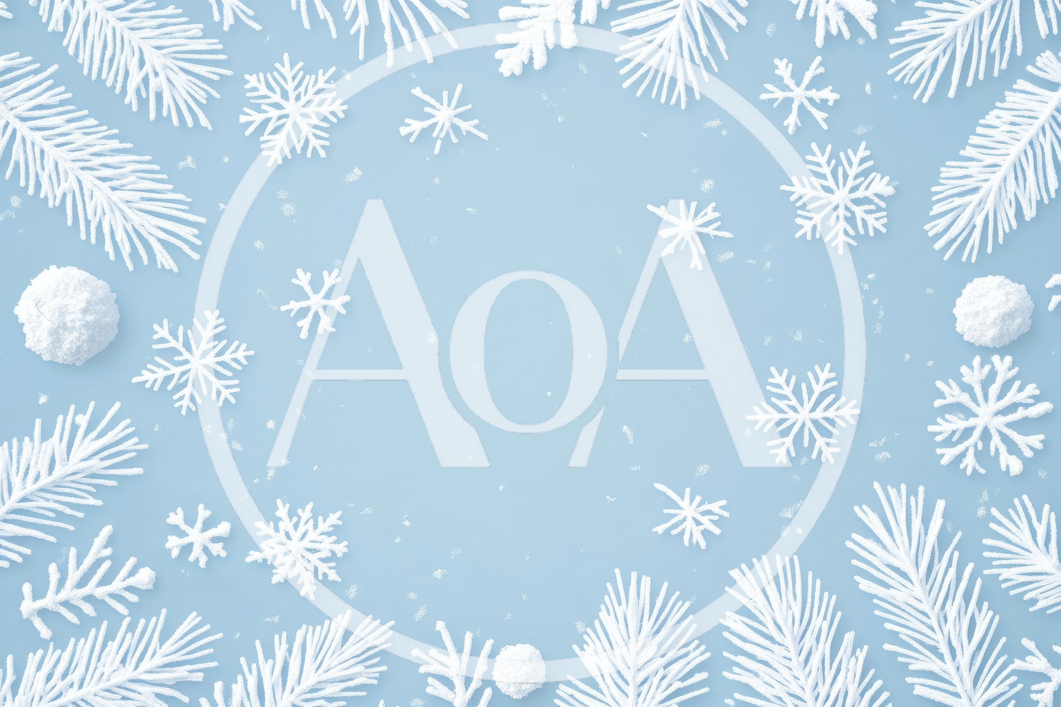 White Winter Decorations on Light Blue Background