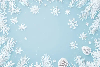 Christmas Holiday Background With Snowflakes And Pine Branches