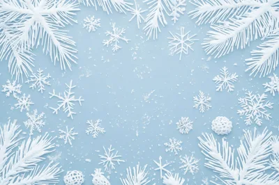 Christmas Holiday Background With Snowflakes And Pine Branches