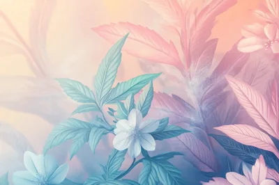 Abstract Floral Background With Soft Pastel Leaves And Flowers