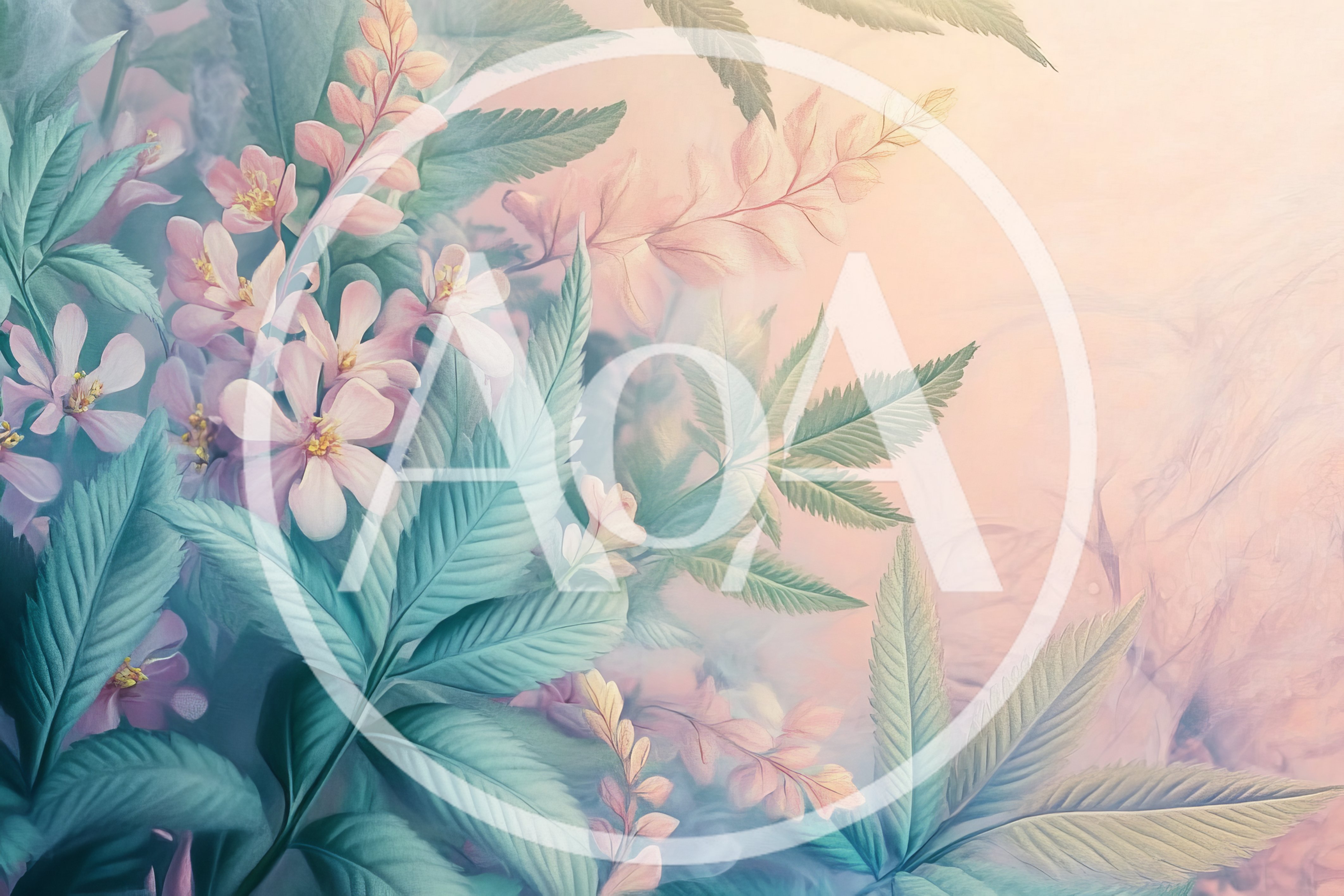 Soft Pastel Floral Botanical Background With Cannabis Leaves