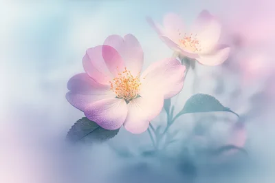 Soft Pastel Wild Roses In Dreamy Morning Light