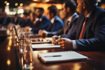 Business Professionals Attending A Formal Corporate Board Meeting