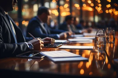 Business Professionals Attending A Formal Corporate Board Meeting