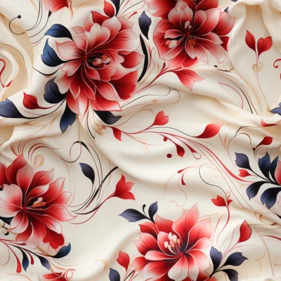 Elegant Floral Pattern On Flowing Silk Fabric