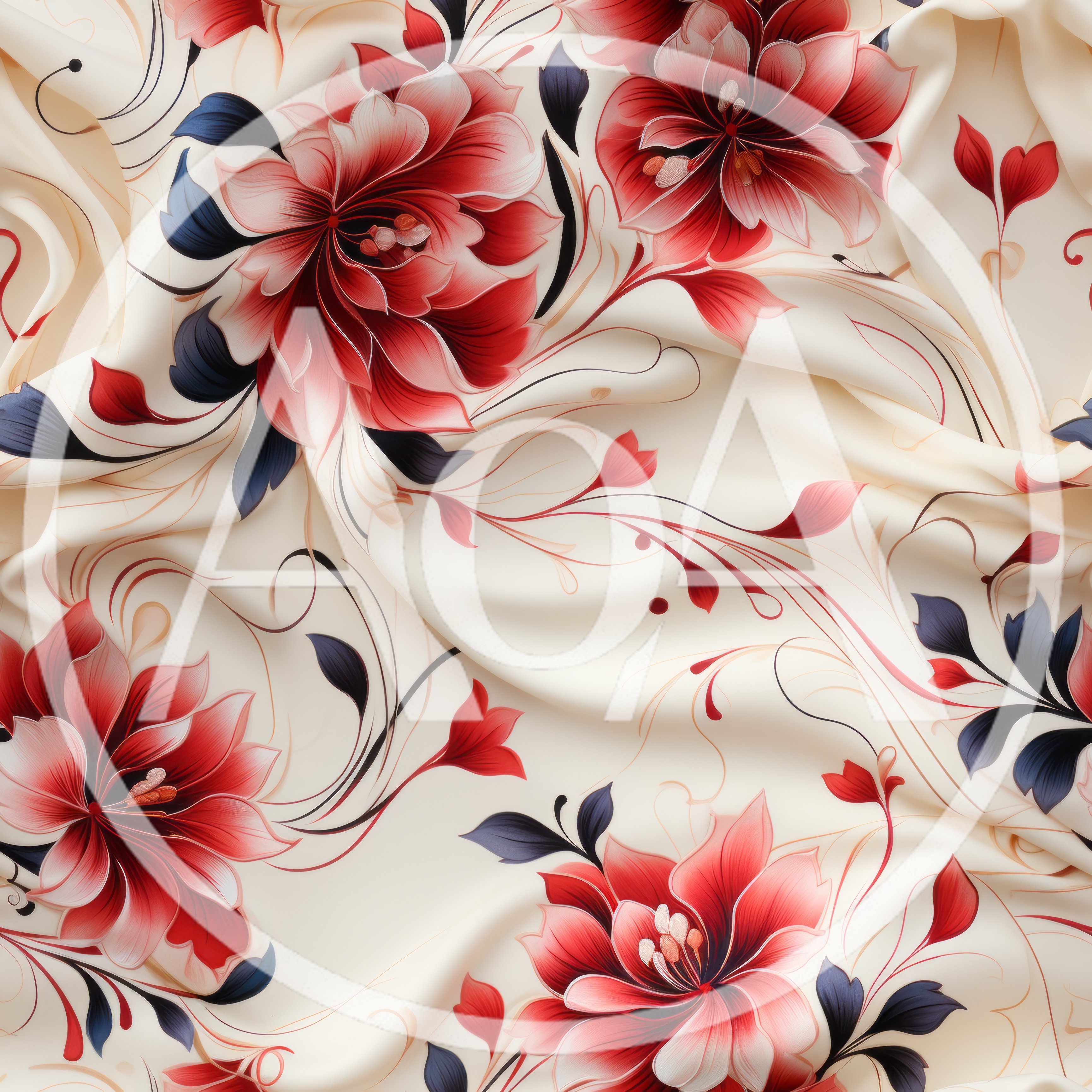 Elegant Floral Pattern On Flowing Silk Fabric