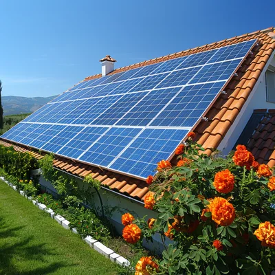 Solar Panels Installed On A Tiled Residential Roof
