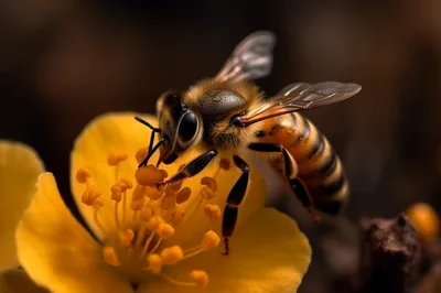 Honey Bee Pollinating A Vibrant Yellow Flower