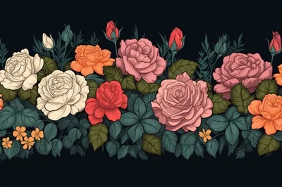 Floral Border Illustration With Colorful Roses