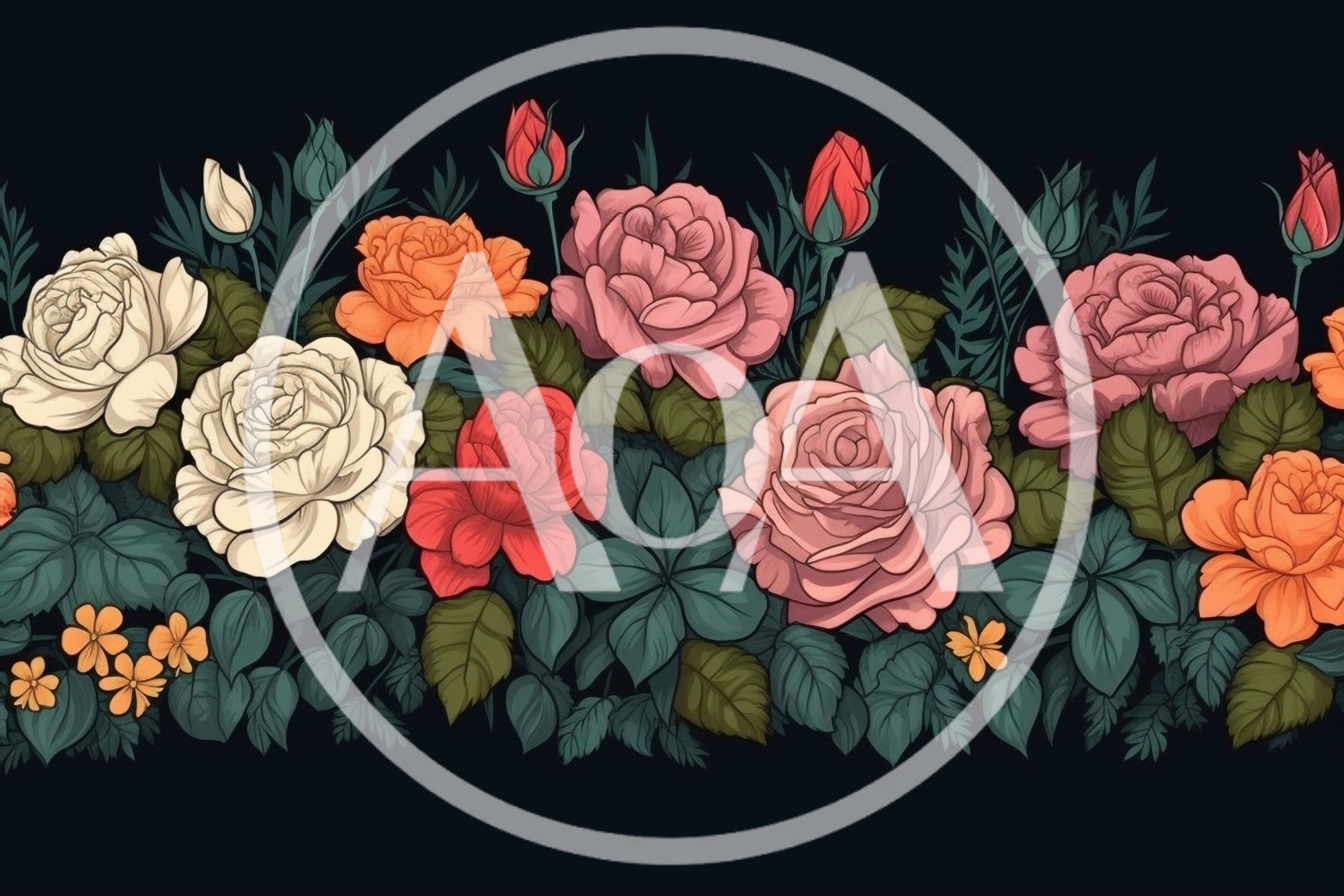 Floral Border Illustration With Colorful Roses