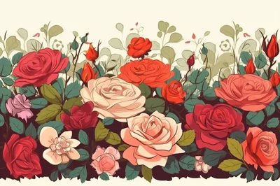 Floral Pattern With Red And Cream Roses