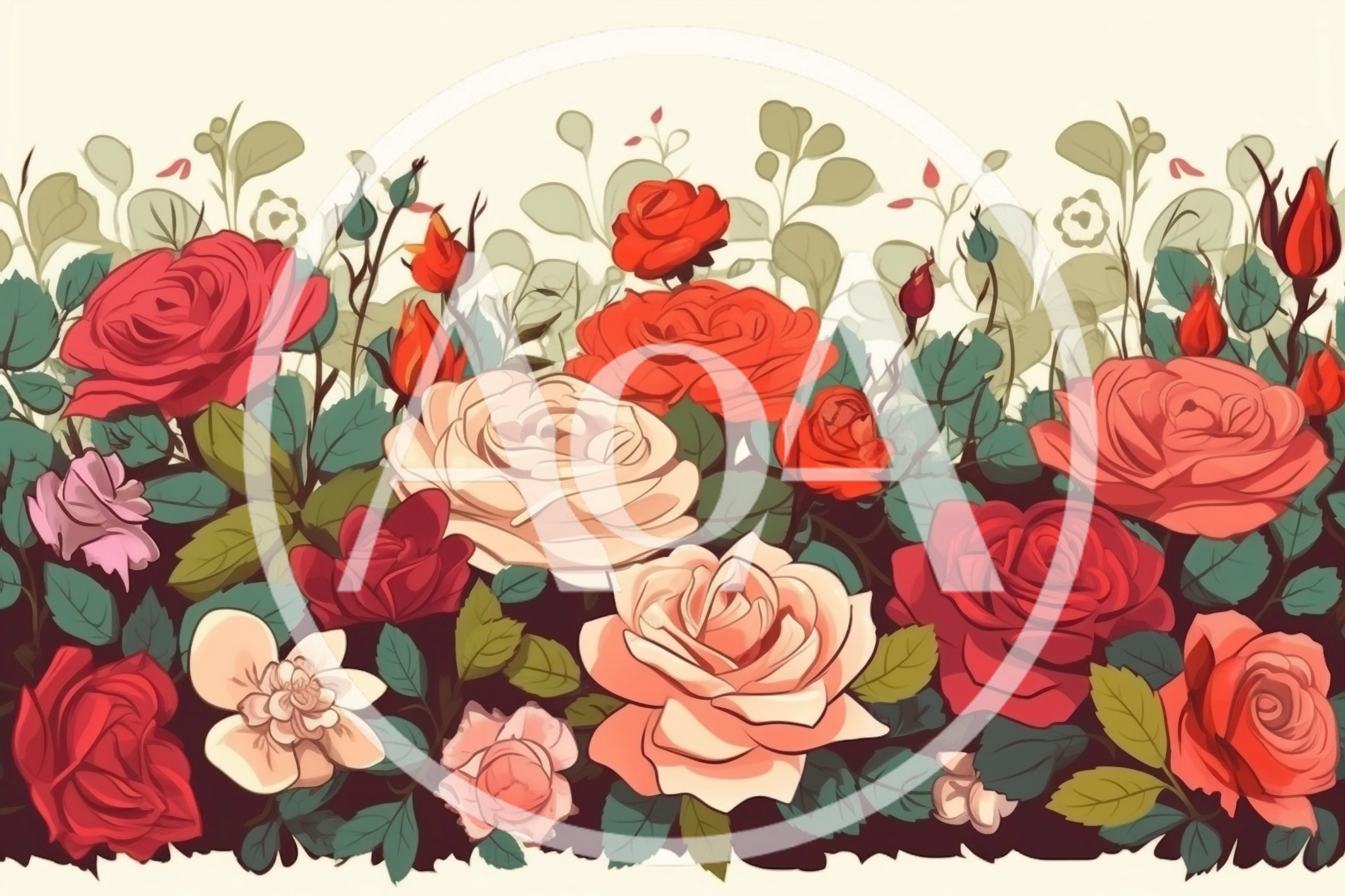 Floral Pattern With Red And Cream Roses