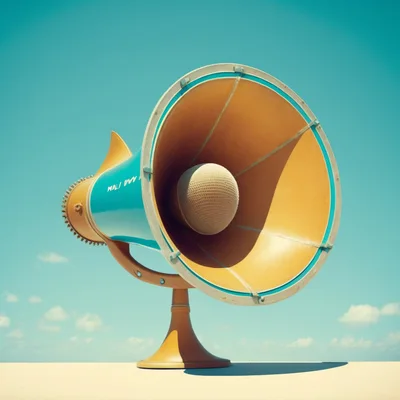 Vintage Style Megaphone Speaker Against Clear Blue Sky