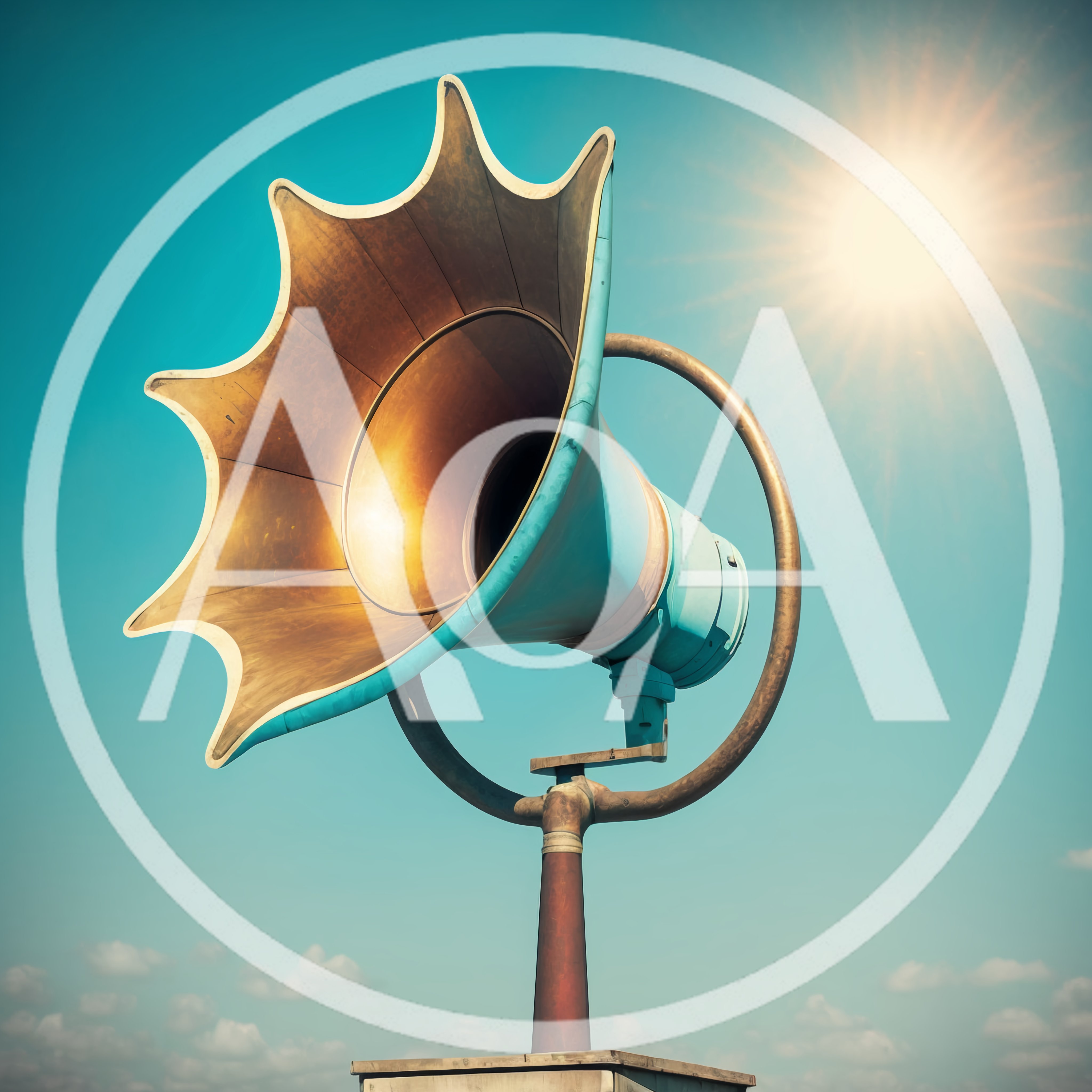 Vintage Style Megaphone Speaker Against Bright Sunny Sky