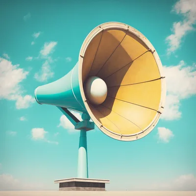 Vintage Style Megaphone Speaker Against Blue Sky