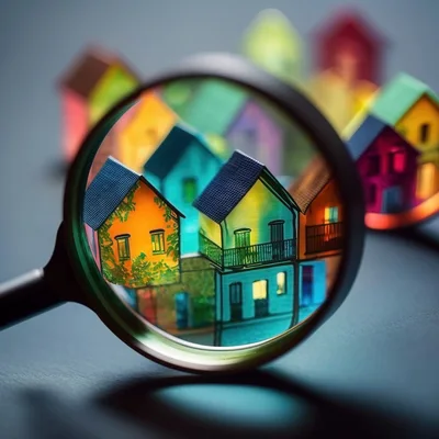 Magnifying Glass Focusing On Miniature Colorful Model Houses