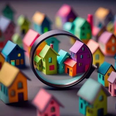 Magnifying Glass Focusing on Miniature Colorful Toy Houses
