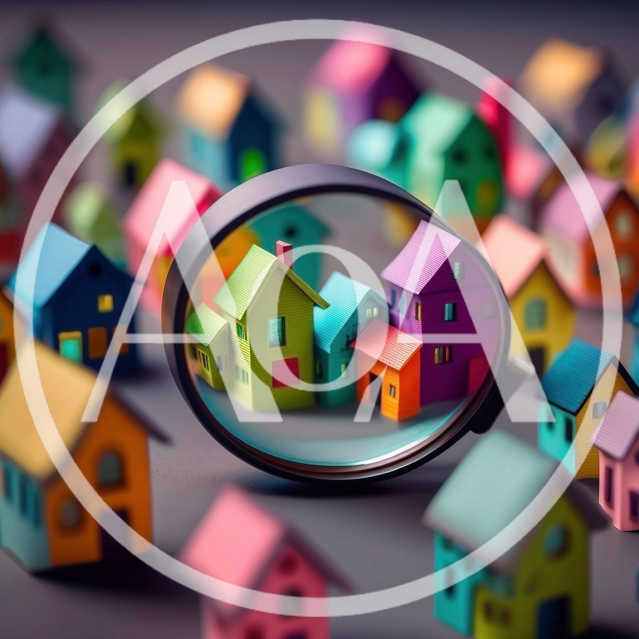 Magnifying Glass Focusing on Miniature Colorful Toy Houses