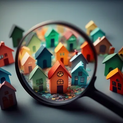 Magnifying Glass Focusing On Miniature Colorful Toy Houses