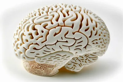 White Sculptural Human Brain Model On White Background