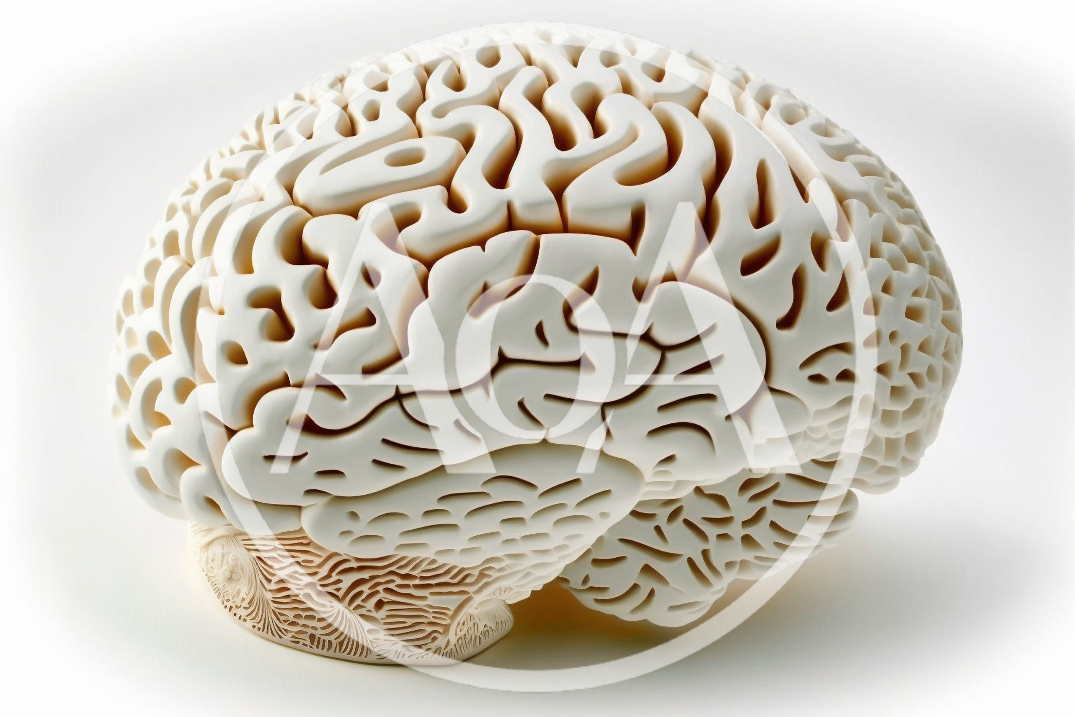White Sculptural Human Brain Model On White Background