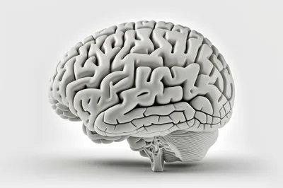 3D Rendered Human Brain Model On White Background