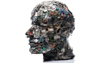Sculpted Human Head Made From Recycled Industrial Scrap