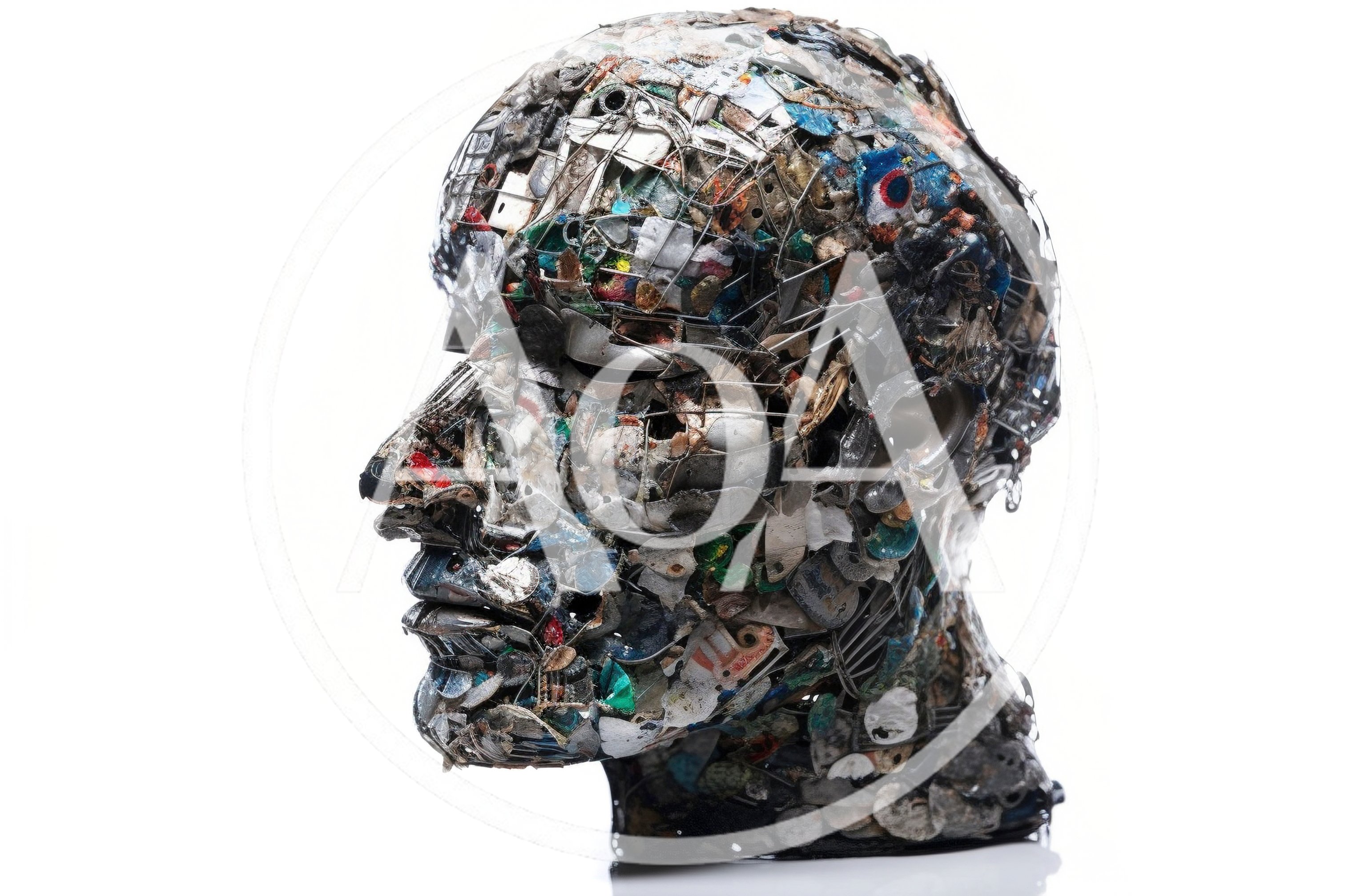 Sculpted Human Head Made From Recycled Industrial Scrap
