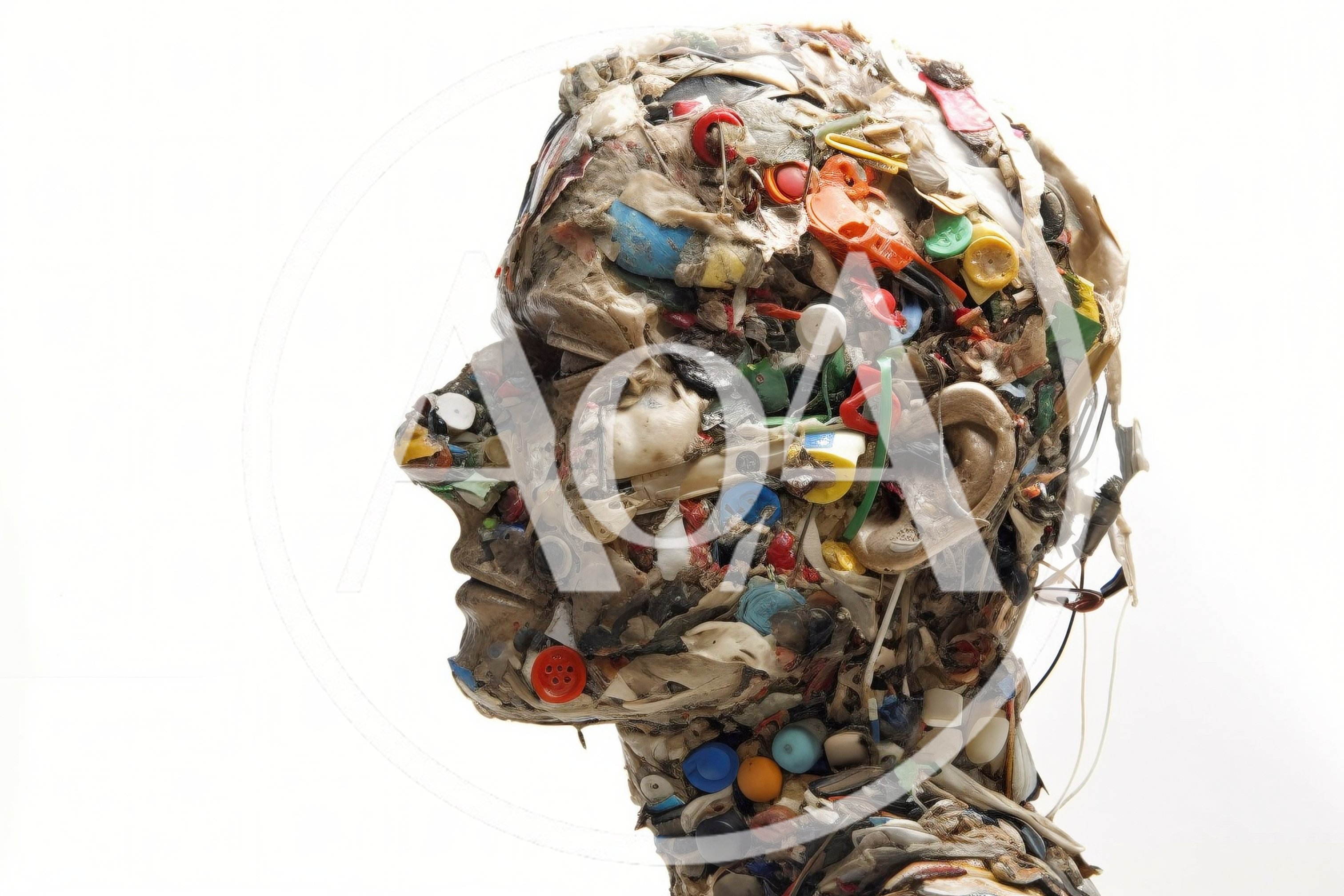 Sculpture Of A Human Head Made From Recycled Trash