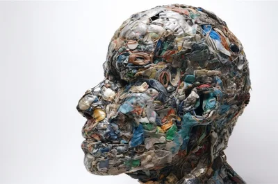 Sculpted Human Head Made From Recycled Plastic Waste