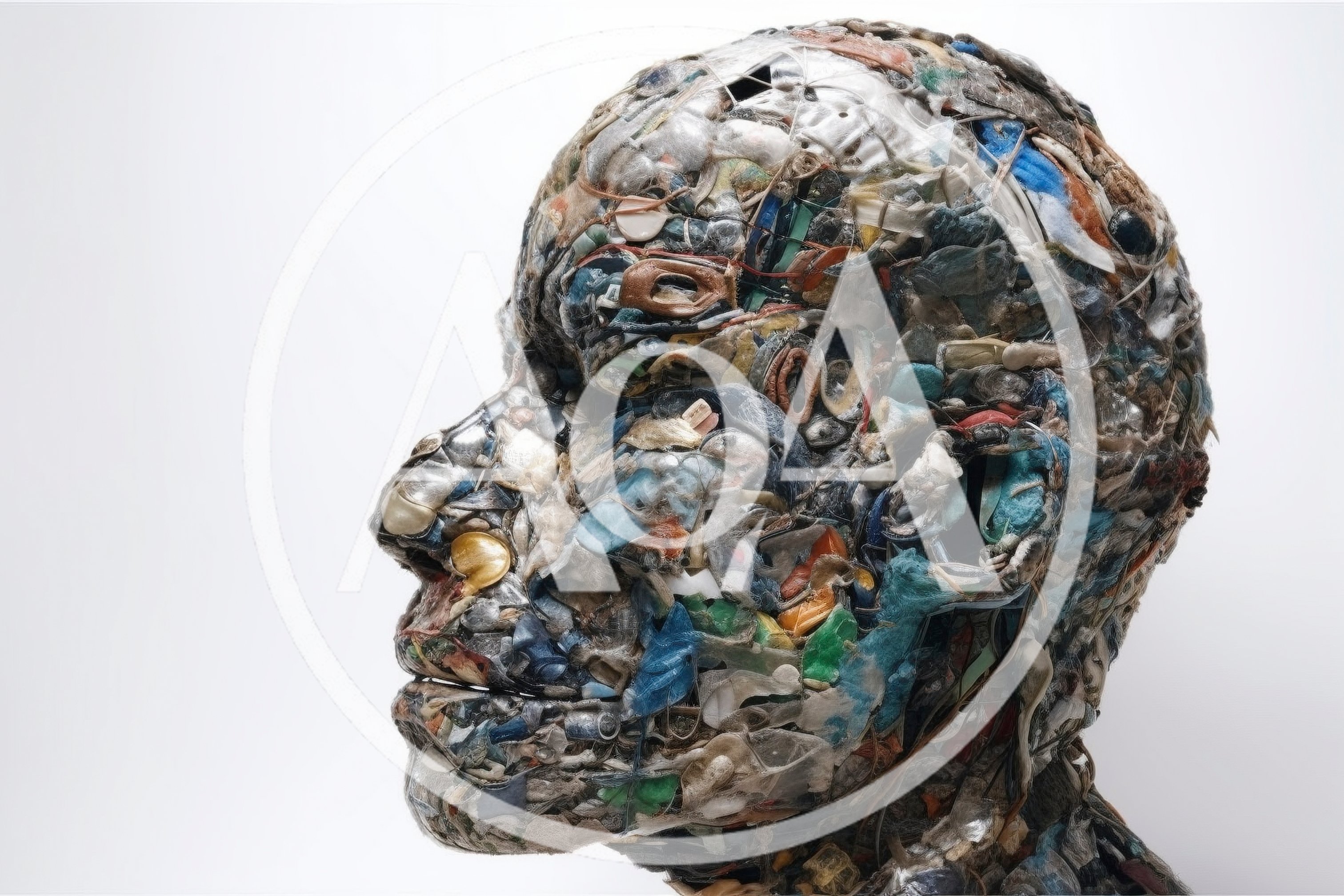 Sculpted Human Head Made From Recycled Plastic Waste