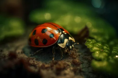 Macro Close Up Of A Ladybug On Soil