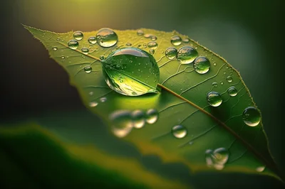 Dew Drops On A Vibrant Green Leaf