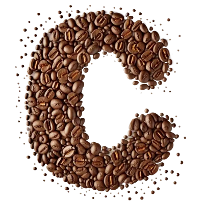 Letter C Formed From Roasted Coffee Beans