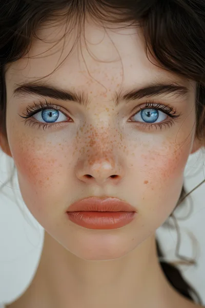 Close Up Portrait Of A Young Woman With Freckles