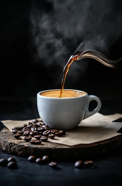 Pouring Hot Coffee Into A Ceramic Cup
