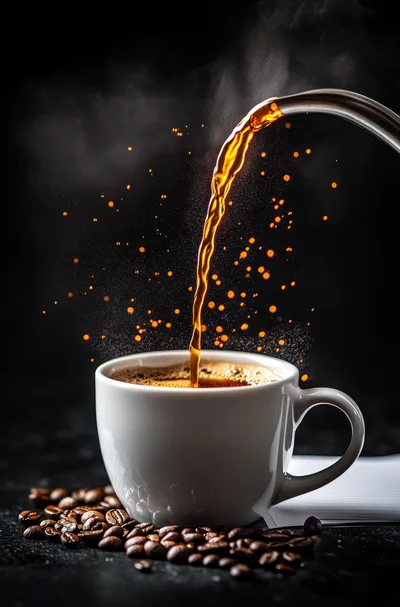 Pouring Hot Coffee Into A White Ceramic Cup