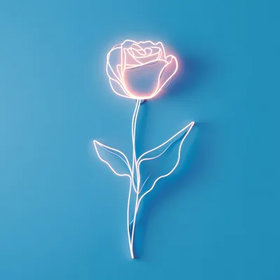 Glowing Neon Rose Sign on Blue Background