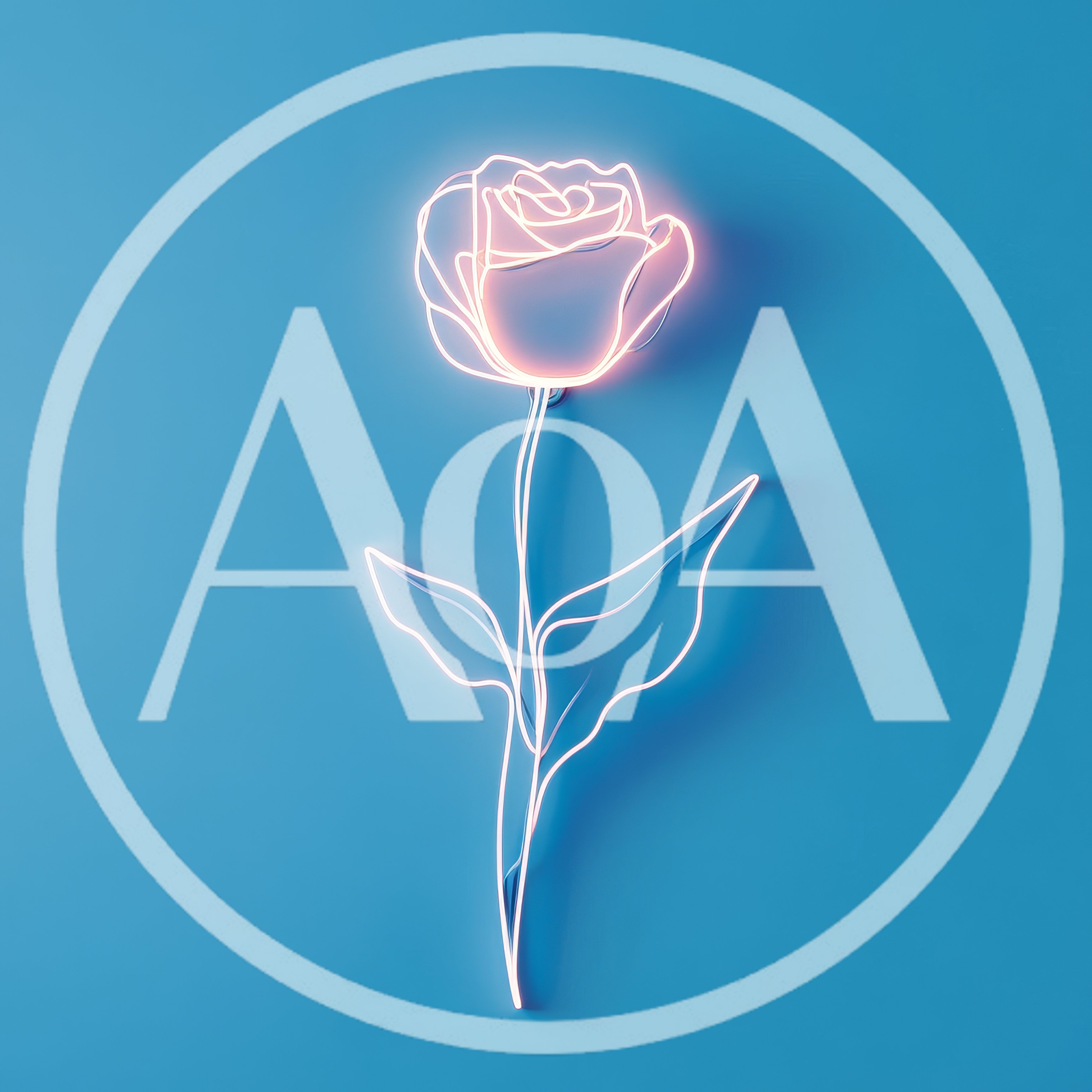 Glowing Neon Rose Sign on Blue Background