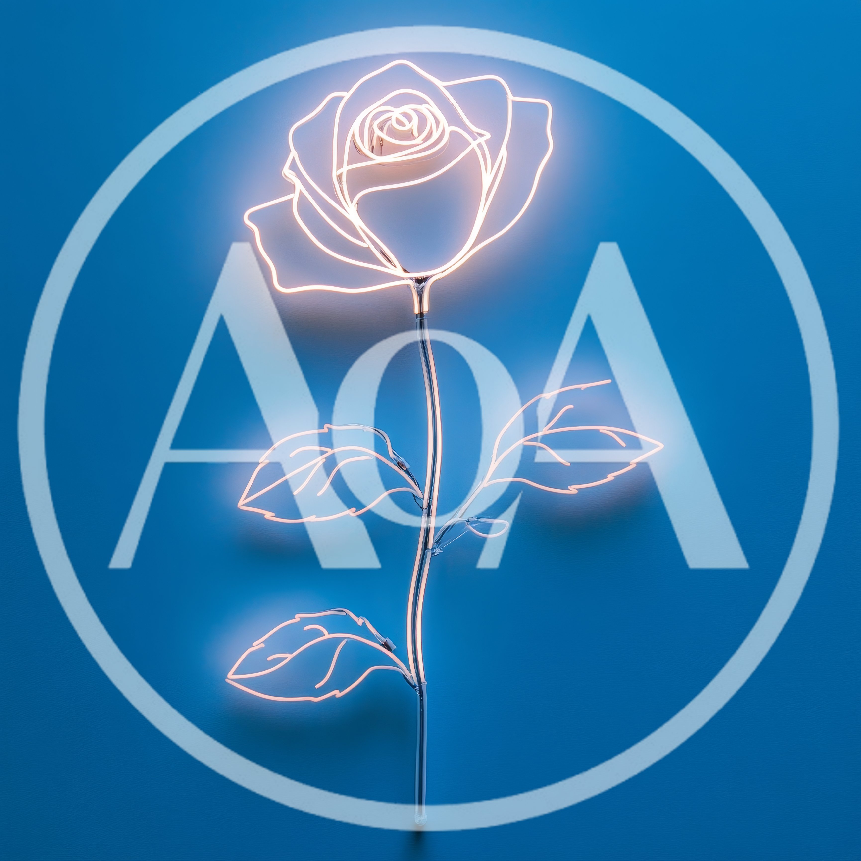 Glowing Neon Rose Light On Blue Wall